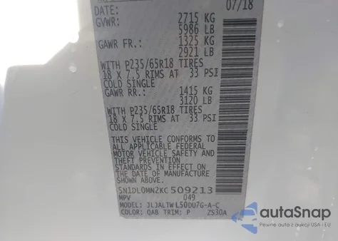 2019 Infiniti Qx60 Luxe z USA, uszkodzony, nr VIN 5N1DL0MN2KC509213